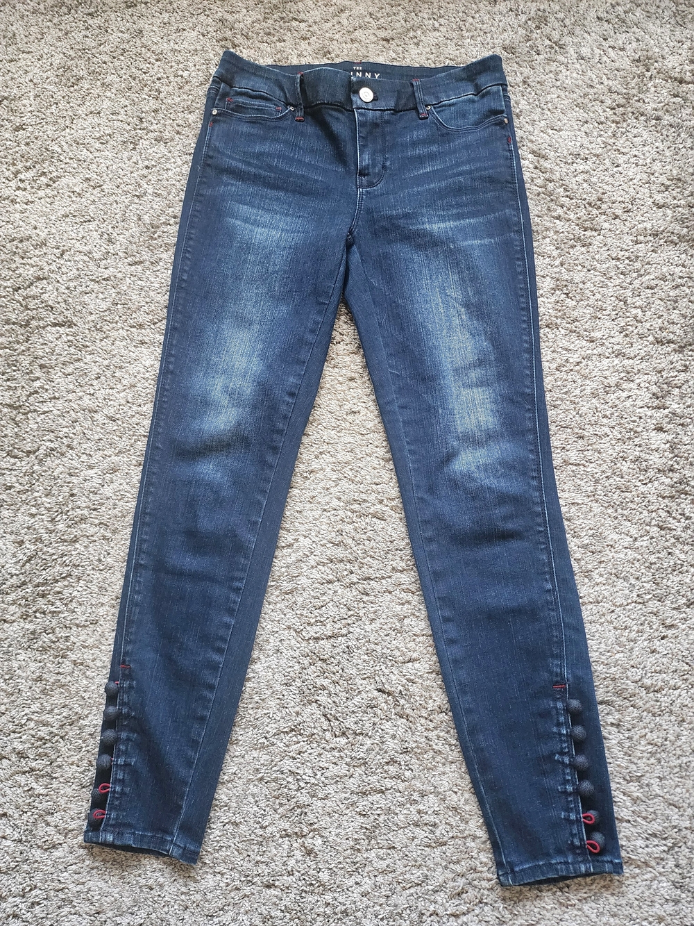 WHBM The Skinny Ankle Jeans Size 2 Button Detail Dark Wash